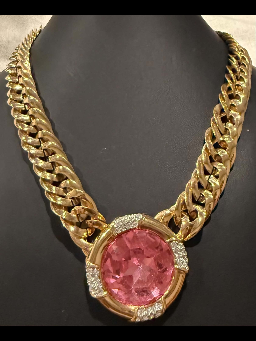 Swarovski Gold-Tone Chain Necklace with Pink Center Crystal